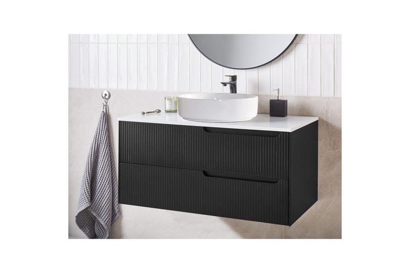 Servantskap Quintela Sort, Hvit, 100x52x48 cm - Sort, Hvit, 100x52x48 cm - Hus & oppussing - Kjøkken & bad - Baderom - Baderomsmøbler & baderomsinnredning - Baderomsskap