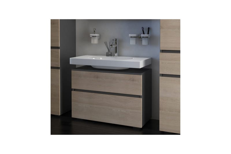 Servantskap Wisla 80x35x55 cm, Antrasitt/Eik - 80x35x55 cm, Antrasitt/Eik - Hus & oppussing - Kjøkken & bad - Baderom - Baderomsmøbler & baderomsinnredning - Baderomsskap
