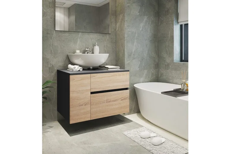 Servantskap Wisla 80x45x53 cm, Antrasitt/Eik - 80x45x53 cm, Antrasitt/Eik - Hus & oppussing - Kjøkken & bad - Baderom - Baderomsmøbler & baderomsinnredning - Baderomsskap