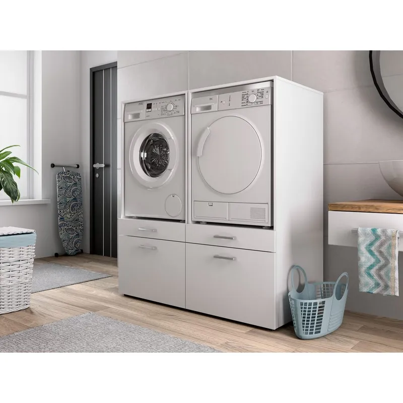 Skap til vaskemaskin/tørketrommel Aza 1 Skuff 1 Hylle - Hvit - Hus & oppussing - Kjøkken & bad - Baderom - Baderomsmøbler & baderomsinnredning - Oppbevaring til baderom