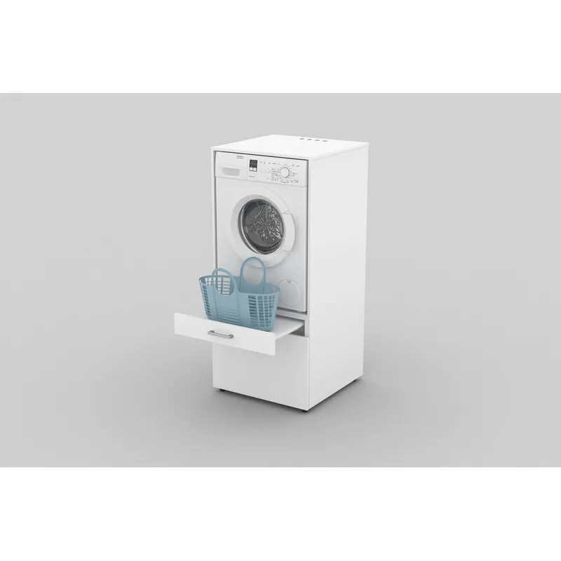 Skap til vaskemaskin/tørketrommel Aza 1 Skuff 1 Hylle - Hvit - Hus & oppussing - Kjøkken & bad - Baderom - Baderomsmøbler & baderomsinnredning - Oppbevaring til baderom