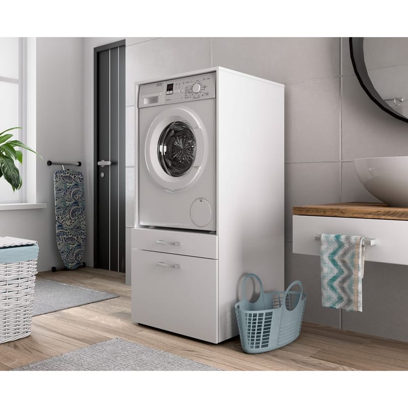 Skap til vaskemaskin/tørketrommel Aza 1 Skuff 1 Hylle - Hvit - Hus & oppussing - Kjøkken & bad - Baderom - Baderomsmøbler & baderomsinnredning - Oppbevaring til baderom