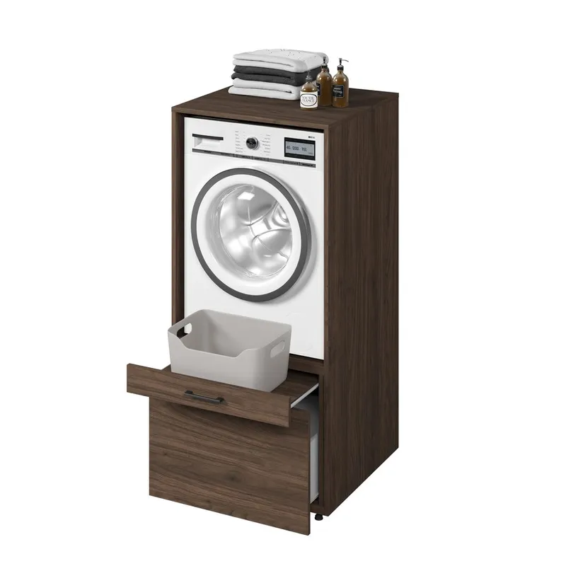 Skap til vaskemaskin/tørketrommel Aza 1 Skuff 1 Hylle - Valnøtt Villa - Hus & oppussing - Kjøkken & bad - Baderom - Baderomsmøbler & baderomsinnredning - Oppbevaring til baderom