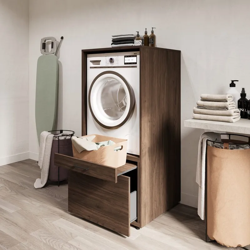 Skap til vaskemaskin/tørketrommel Aza 1 Skuff 1 Hylle - Valnøtt Villa - Hus & oppussing - Kjøkken & bad - Baderom - Baderomsmøbler & baderomsinnredning - Oppbevaring til baderom
