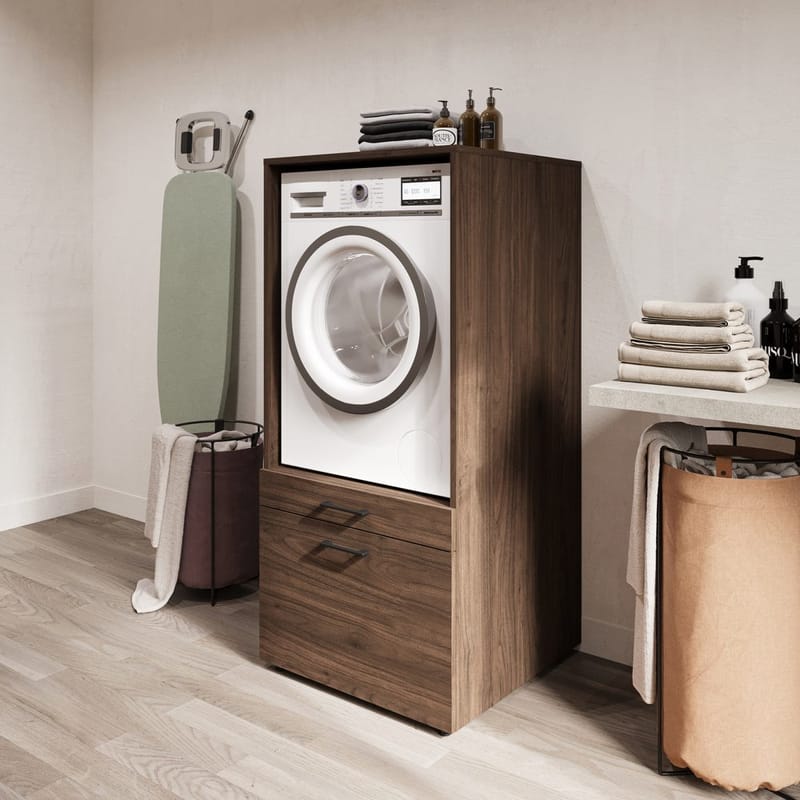 Skap til vaskemaskin/tørketrommel Aza 1 Skuff 1 Hylle - Valnøtt Villa - Hus & oppussing - Kjøkken & bad - Baderom - Baderomsmøbler & baderomsinnredning - Oppbevaring til baderom