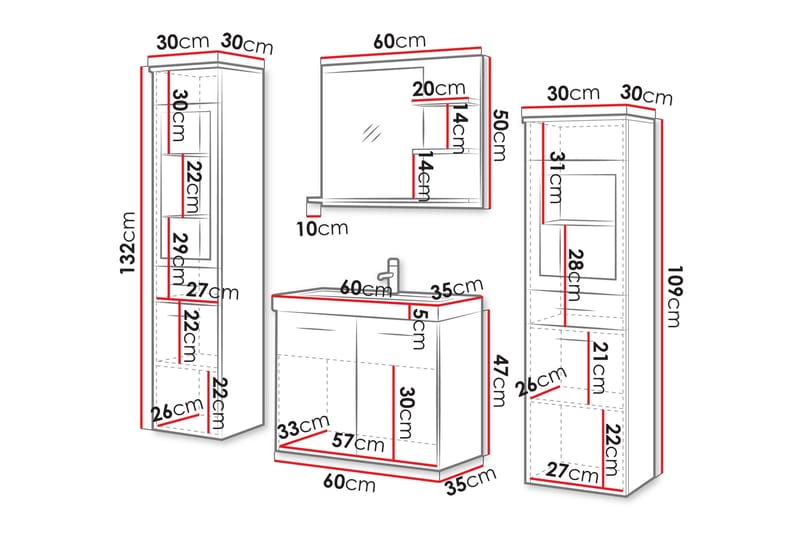 Somender Møbelsett til Bad 132 cm - Hus & oppussing - Kjøkken & bad - Baderom - Baderomsmøbler & baderomsinnredning - Komplette møbelpakker