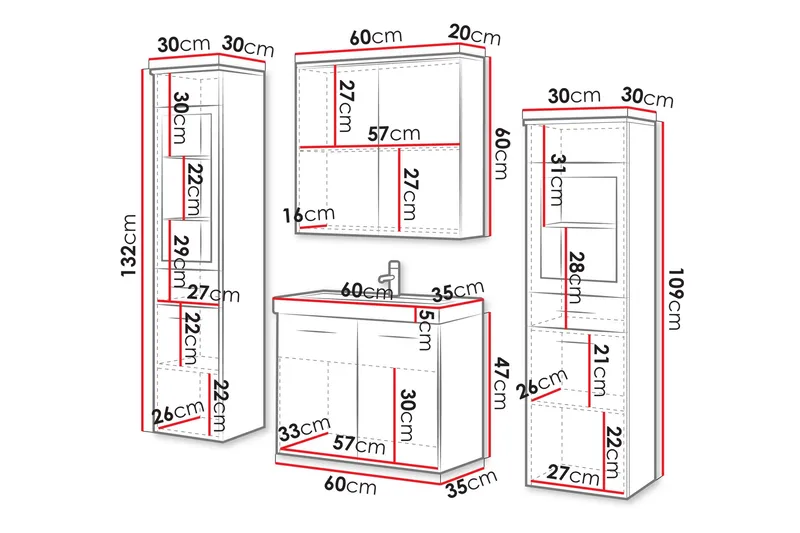 Somender Møbelsett til Bad 132 cm - Hus & oppussing - Kjøkken & bad - Baderom - Baderomsmøbler & baderomsinnredning - Komplette møbelpakker