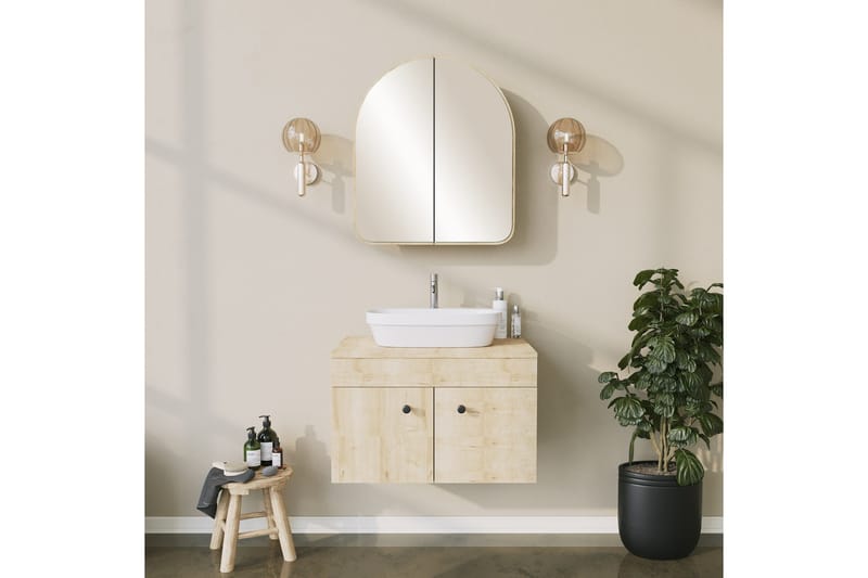 Heren Overskap med speil 45 cm - Beige - Hus & oppussing - Kjøkken & bad - Baderom - Baderomsmøbler & baderomsinnredning - Speilskap