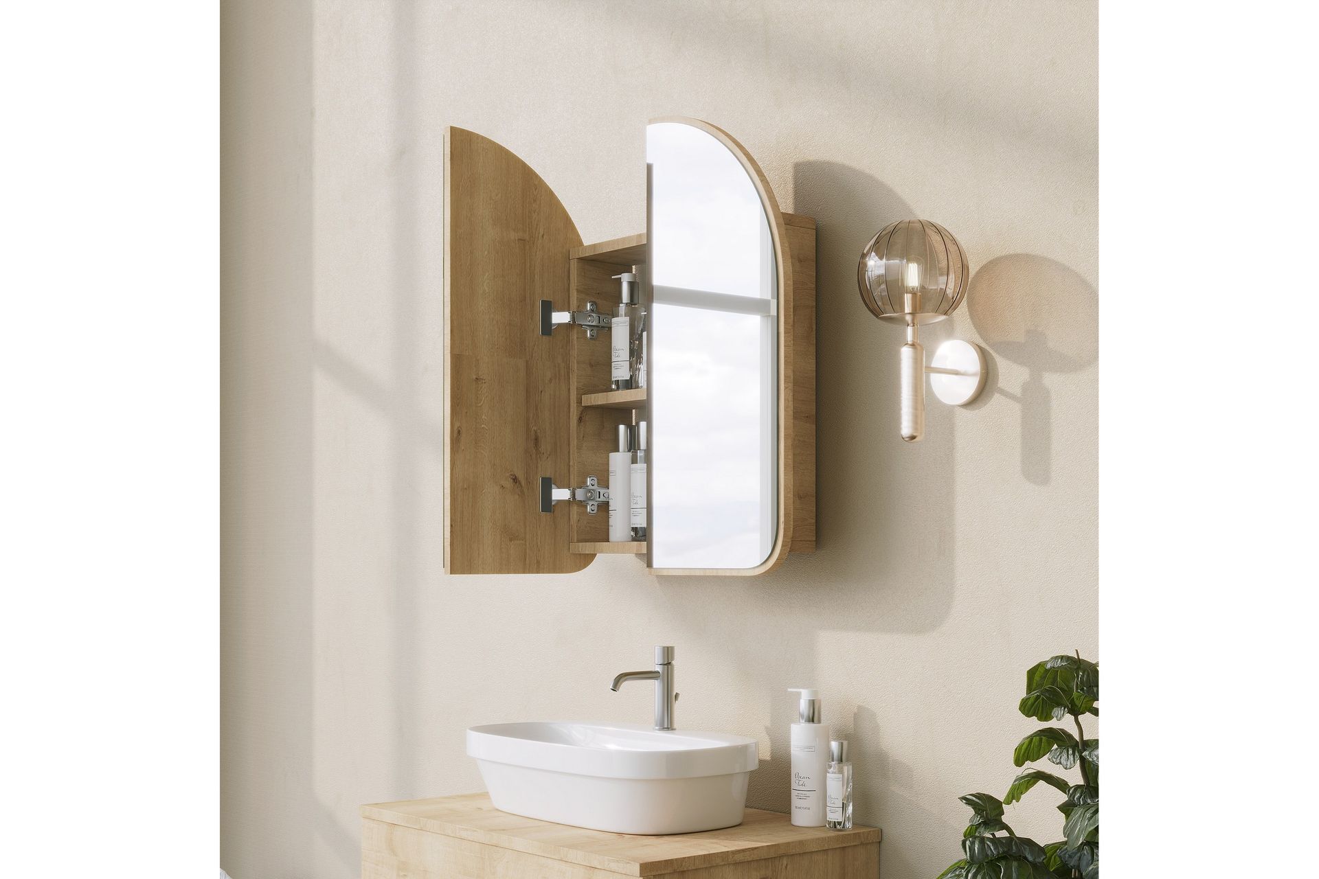 Heren Overskap med speil 45 cm - Beige - Hus & oppussing - Kjøkken & bad - Baderom - Baderomsmøbler & baderomsinnredning - Speilskap