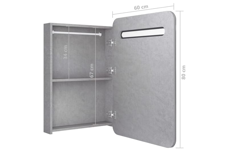 LED-speilskap til bad betonggrå 60x11x80 cm - Hus & oppussing - Kjøkken & bad - Baderom - Baderomsmøbler & baderomsinnredning - Speilskap