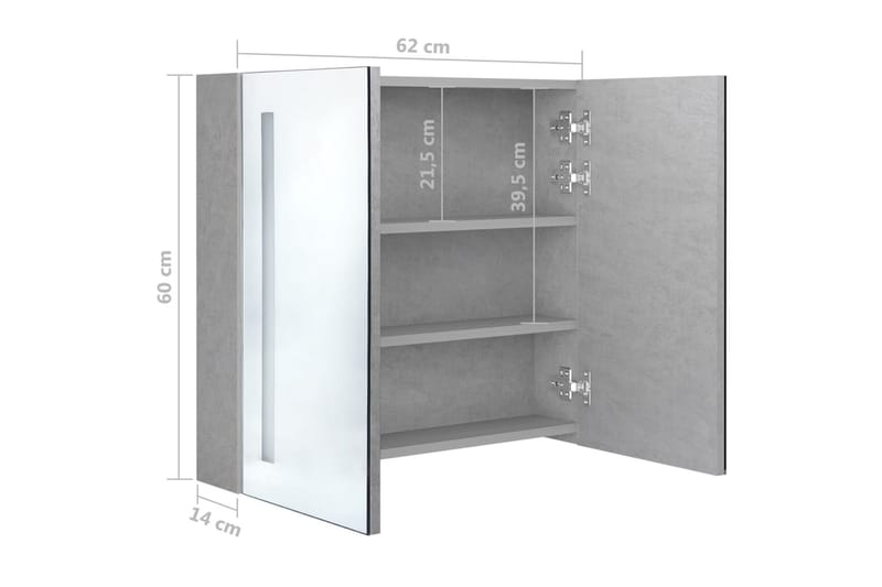 LED-speilskap til bad betonggrå 62x14x60 cm - Hus & oppussing - Kjøkken & bad - Baderom - Baderomsmøbler & baderomsinnredning - Speilskap