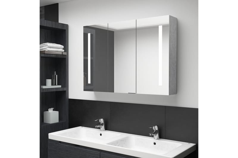 LED-speilskap til bad betonggrå 89x14x62 cm - Speilskap