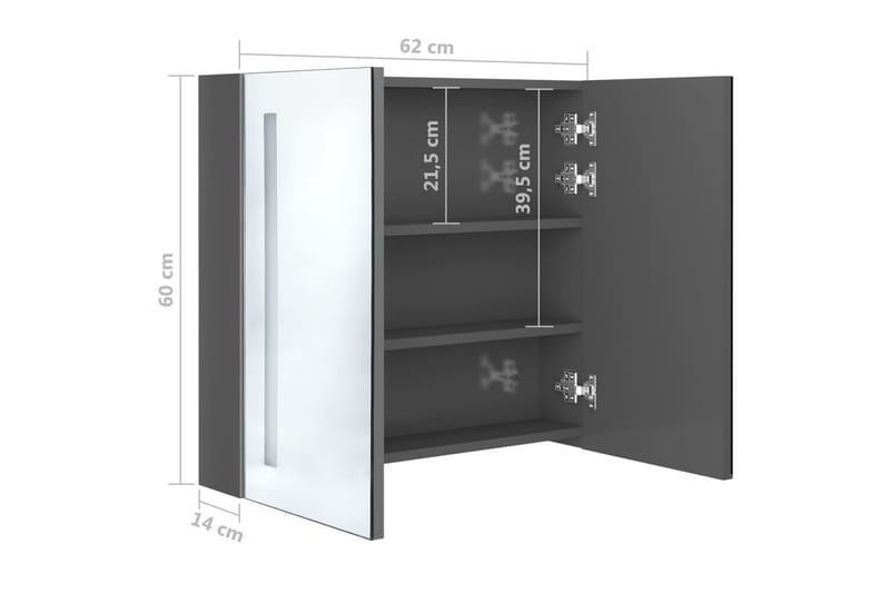 LED-speilskap til bad blank grå 62x14x60 cm - Hus & oppussing - Kjøkken & bad - Baderom - Baderomsmøbler & baderomsinnredning - Speilskap