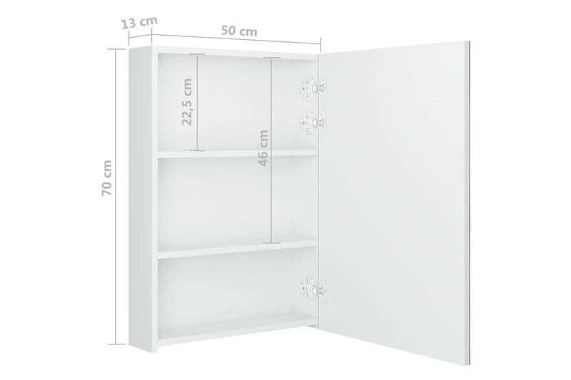 LED-speilskap til bad blank hvit 50x13x70 cm - Hvit - Speilskap