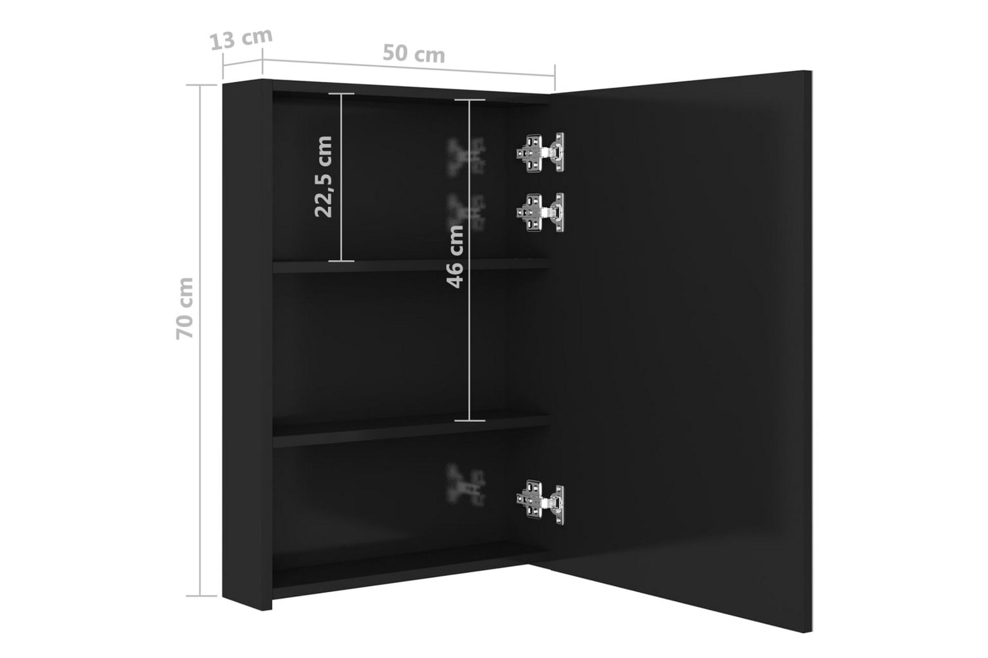 LED-speilskap til bad blank svart 50x13x70 cm - Hus & oppussing - Kjøkken & bad - Baderom - Baderomsmøbler & baderomsinnredning - Speilskap