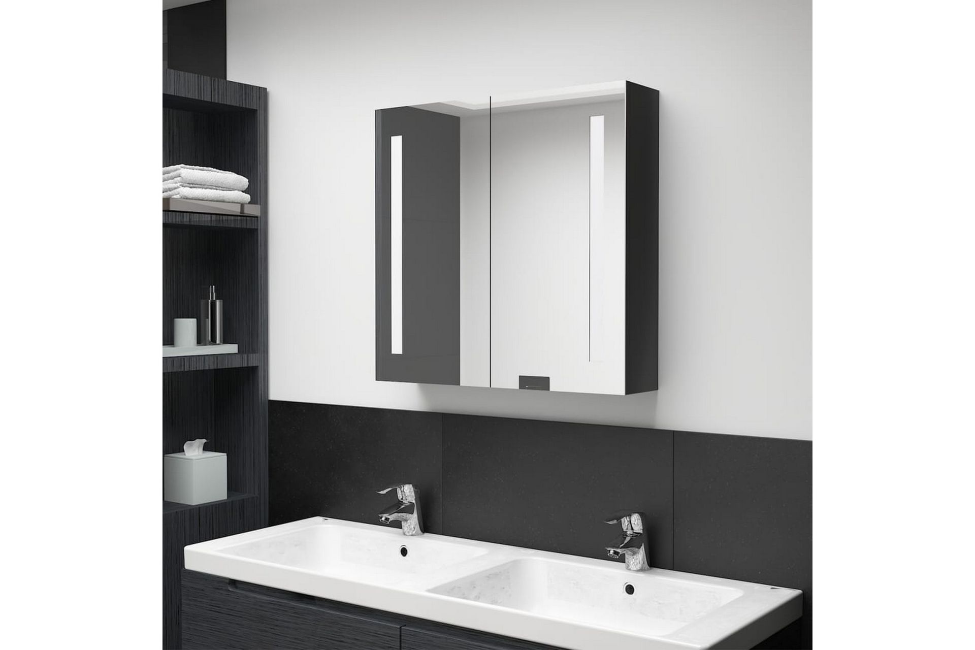 LED-speilskap til bad blank svart 62x14x60 cm - Hus & oppussing - Kjøkken & bad - Baderom - Baderomsmøbler & baderomsinnredning - Speilskap
