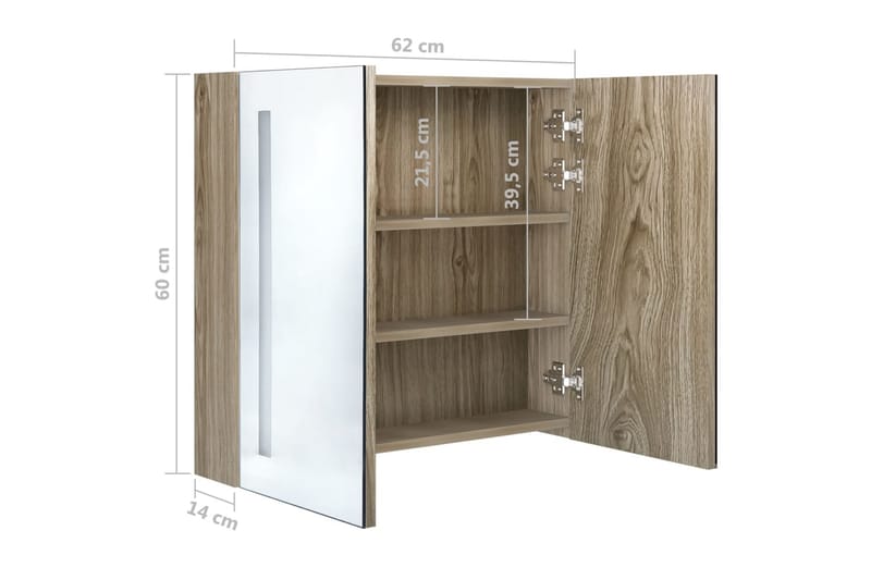 LED-speilskap til bad eik 62x14x60 cm - Hus & oppussing - Kjøkken & bad - Baderom - Baderomsmøbler & baderomsinnredning - Speilskap