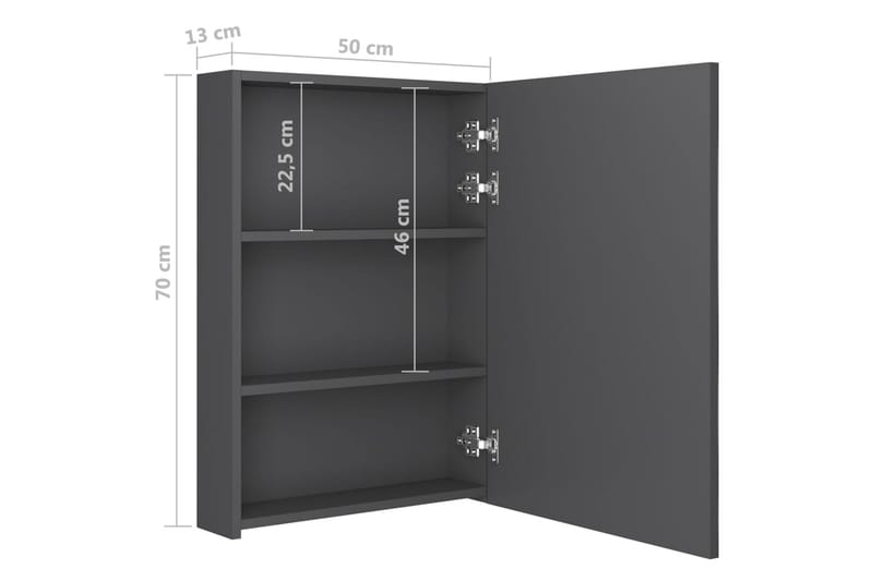 LED-speilskap til bad grå 50x13x70 cm - Grå - Hus & oppussing - Kjøkken & bad - Baderom - Baderomsmøbler & baderomsinnredning - Speilskap