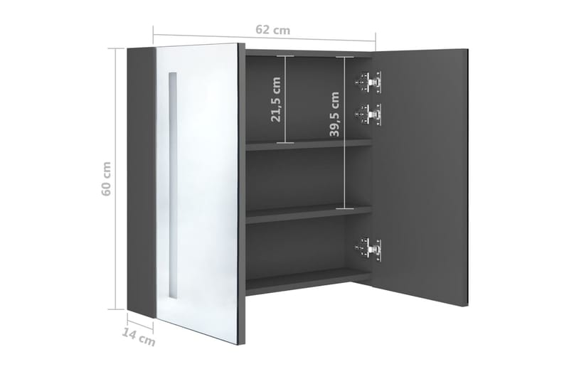 LED-speilskap til bad grå 62x14x60 cm - Grå - Hus & oppussing - Kjøkken & bad - Baderom - Baderomsmøbler & baderomsinnredning - Speilskap