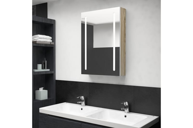 LED-speilskap til bad hvit og eik 50x13x70 cm - Speilskap