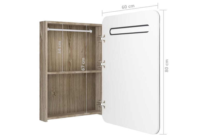 LED-speilskap til bad hvit og eik 60x11x80 cm - Hus & oppussing - Kjøkken & bad - Baderom - Baderomsmøbler & baderomsinnredning - Speilskap