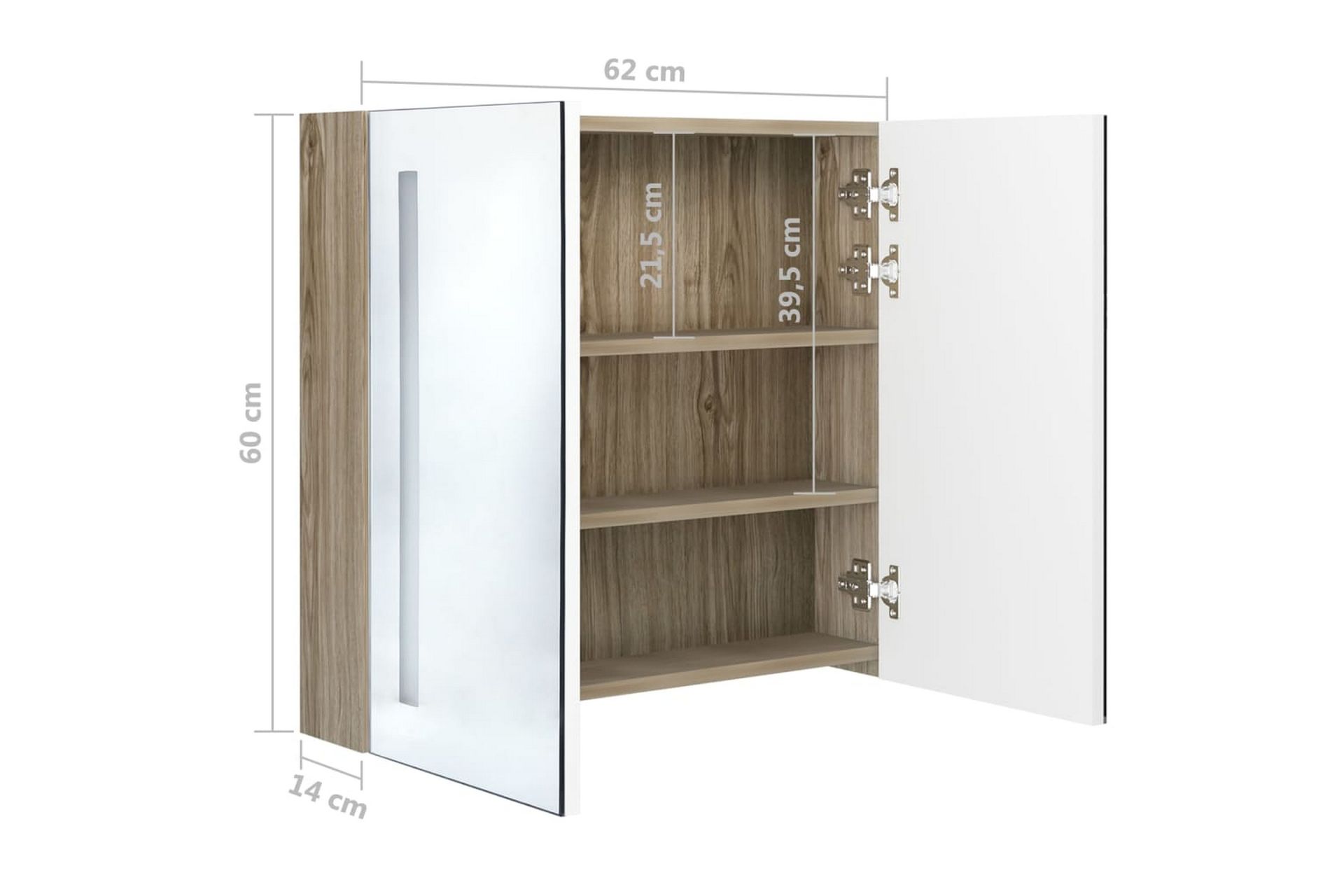 LED-speilskap til bad hvit og eik 62x14x60 cm - Hus & oppussing - Kjøkken & bad - Baderom - Baderomsmøbler & baderomsinnredning - Speilskap