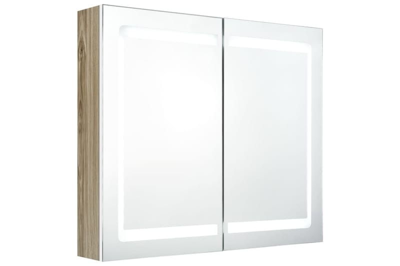 LED-speilskap til bad hvit og eik 80x12x68 cm - Brun - Hus & oppussing - Kjøkken & bad - Baderom - Baderomsmøbler & baderomsinnredning - Speilskap