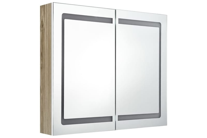 LED-speilskap til bad hvit og eik 80x12x68 cm - Brun - Hus & oppussing - Kjøkken & bad - Baderom - Baderomsmøbler & baderomsinnredning - Speilskap