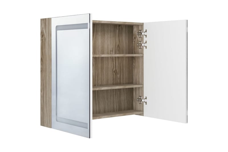 LED-speilskap til bad hvit og eik 80x12x68 cm - Brun - Hus & oppussing - Kjøkken & bad - Baderom - Baderomsmøbler & baderomsinnredning - Speilskap
