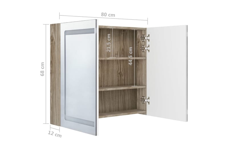 LED-speilskap til bad hvit og eik 80x12x68 cm - Brun - Hus & oppussing - Kjøkken & bad - Baderom - Baderomsmøbler & baderomsinnredning - Speilskap