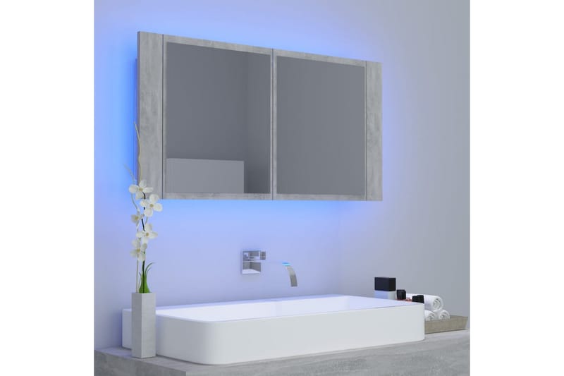 LED-speilskap til baderom betonggrå 90x12x45 cm - Grå - Hus & oppussing - Kjøkken & bad - Baderom - Baderomsmøbler & baderomsinnredning - Speilskap