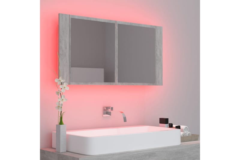 LED-speilskap til baderom betonggrå 90x12x45 cm - Grå - Hus & oppussing - Kjøkken & bad - Baderom - Baderomsmøbler & baderomsinnredning - Speilskap