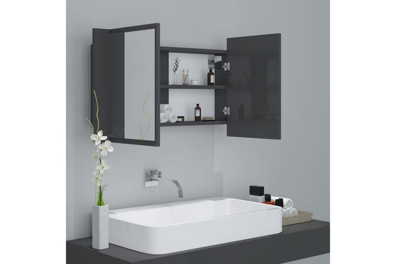 LED-speilskap til baderom høyglans grå 80x12x45 cm - Grå - Speilskap