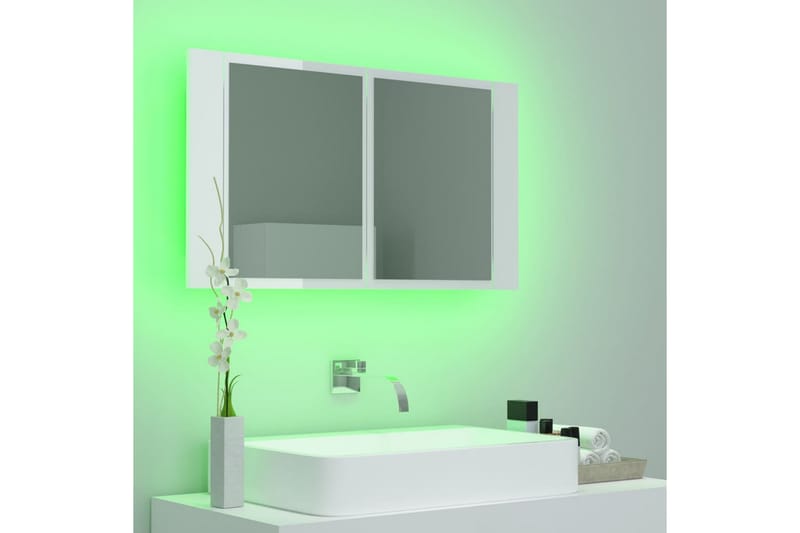 LED-speilskap til baderom høyglans hvit 80x12x45 cm - Hvit - Speilskap