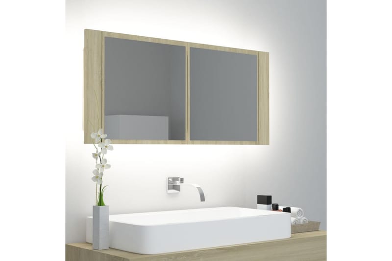 LED-speilskap til baderom sonoma eik 100x12x45 cm - Brun - Hus & oppussing - Kjøkken & bad - Baderom - Baderomsmøbler & baderomsinnredning - Speilskap