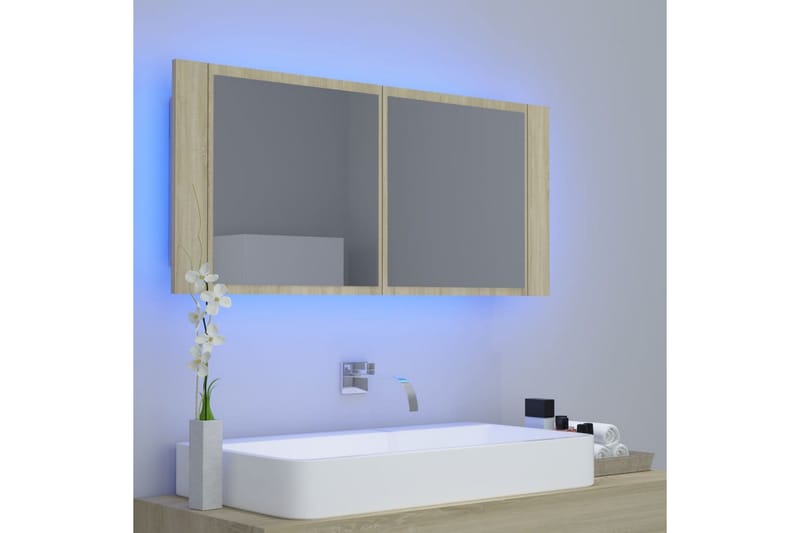 LED-speilskap til baderom sonoma eik 100x12x45 cm - Brun - Hus & oppussing - Kjøkken & bad - Baderom - Baderomsmøbler & baderomsinnredning - Speilskap