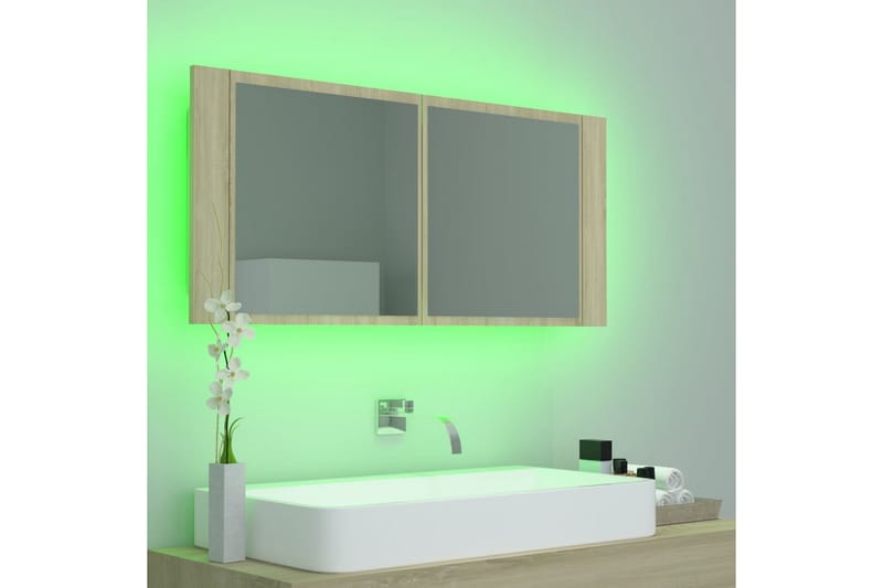 LED-speilskap til baderom sonoma eik 100x12x45 cm - Brun - Hus & oppussing - Kjøkken & bad - Baderom - Baderomsmøbler & baderomsinnredning - Speilskap