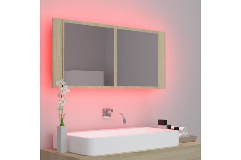LED-speilskap til baderom sonoma eik 100x12x45 cm - Brun - Hus & oppussing - Kjøkken & bad - Baderom - Baderomsmøbler & baderomsinnredning - Speilskap