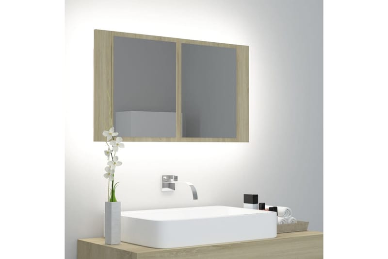 LED-speilskap til baderom sonoma eik 80x12x45 cm - Brun - Hus & oppussing - Kjøkken & bad - Baderom - Baderomsmøbler & baderomsinnredning - Speilskap