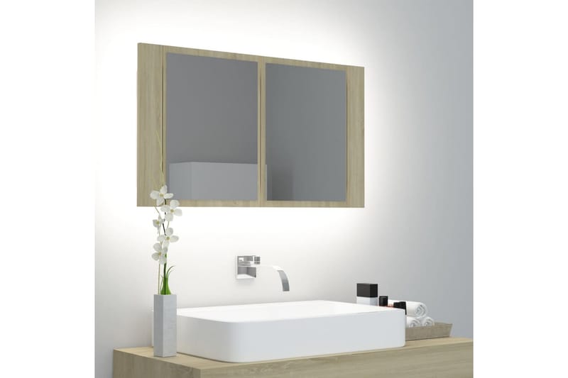 LED-speilskap til baderom sonoma eik 80x12x45 cm - Brun - Speilskap