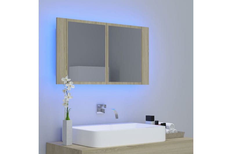 LED-speilskap til baderom sonoma eik 80x12x45 cm - Brun - Hus & oppussing - Kjøkken & bad - Baderom - Baderomsmøbler & baderomsinnredning - Speilskap