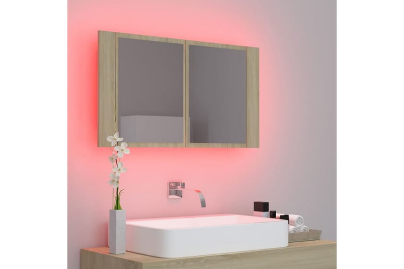 LED-speilskap til baderom sonoma eik 80x12x45 cm - Brun - Hus & oppussing - Kjøkken & bad - Baderom - Baderomsmøbler & baderomsinnredning - Speilskap