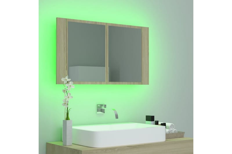 LED-speilskap til baderom sonoma eik 80x12x45 cm - Brun - Hus & oppussing - Kjøkken & bad - Baderom - Baderomsmøbler & baderomsinnredning - Speilskap