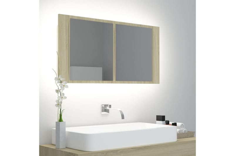 LED-speilskap til baderom sonoma eik 90x12x45 cm - Brun - Hus & oppussing - Kjøkken & bad - Baderom - Baderomsmøbler & baderomsinnredning - Speilskap
