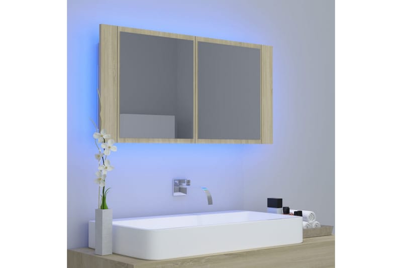 LED-speilskap til baderom sonoma eik 90x12x45 cm - Brun - Hus & oppussing - Kjøkken & bad - Baderom - Baderomsmøbler & baderomsinnredning - Speilskap