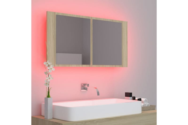 LED-speilskap til baderom sonoma eik 90x12x45 cm - Brun - Hus & oppussing - Kjøkken & bad - Baderom - Baderomsmøbler & baderomsinnredning - Speilskap