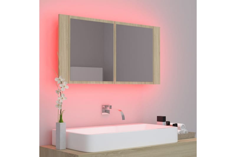 LED-speilskap til baderom sonoma eik 90x12x45 cm - Brun - Speilskap