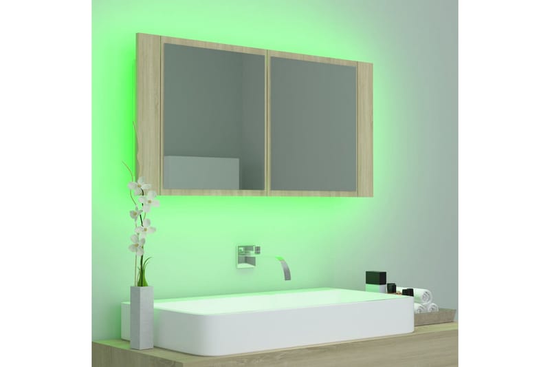 LED-speilskap til baderom sonoma eik 90x12x45 cm - Brun - Hus & oppussing - Kjøkken & bad - Baderom - Baderomsmøbler & baderomsinnredning - Speilskap
