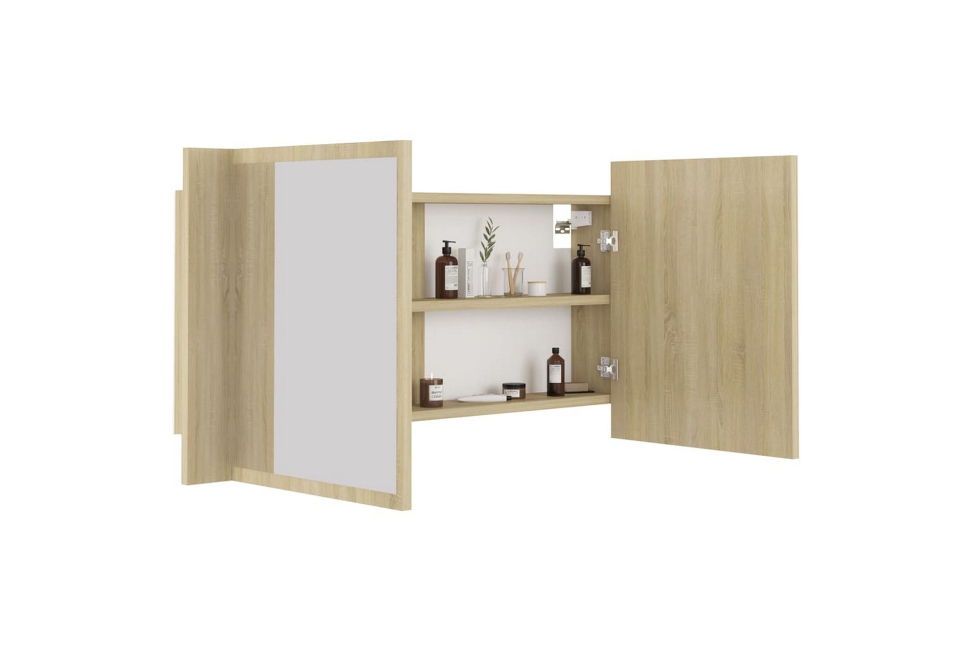 LED-speilskap til baderom sonoma eik 90x12x45 cm - Brun - Hus & oppussing - Kjøkken & bad - Baderom - Baderomsmøbler & baderomsinnredning - Speilskap