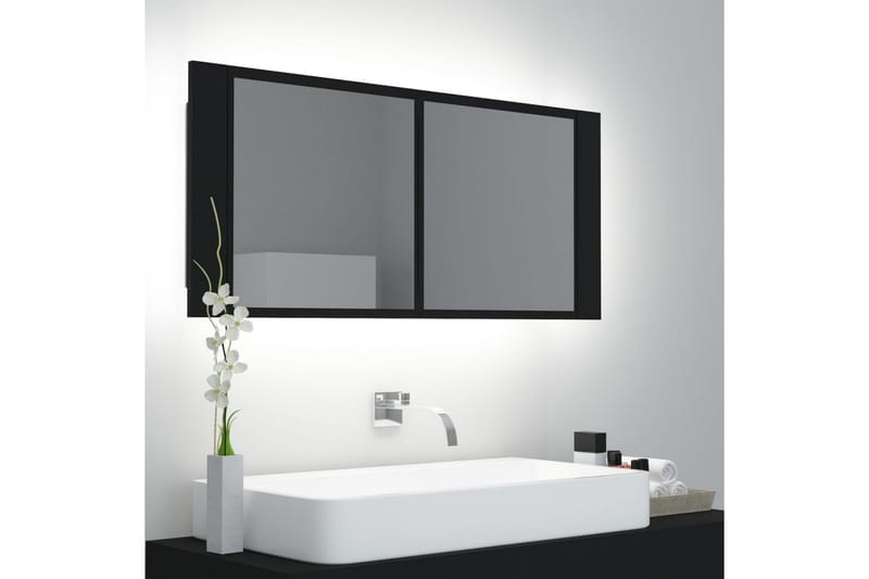 LED-speilskap til baderom svart 100x12x45 cm - Svart - Speilskap
